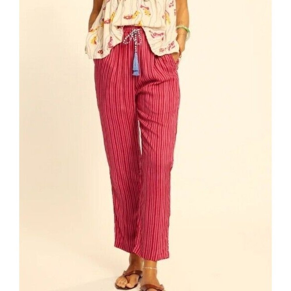 Natalie Martin Pink Striped Cropped Pants